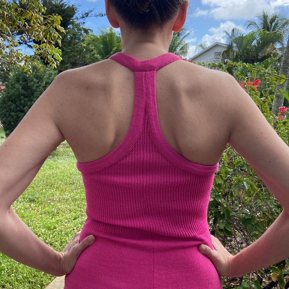 Vintage Hot Pink Button Down Halter Wool Long Maxi Dress! - Picture 4 of 6